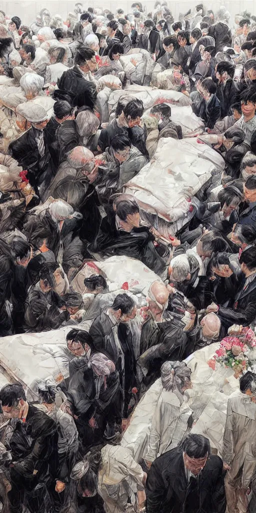 Image similar to oil painting scene from funerals by kim jung gi