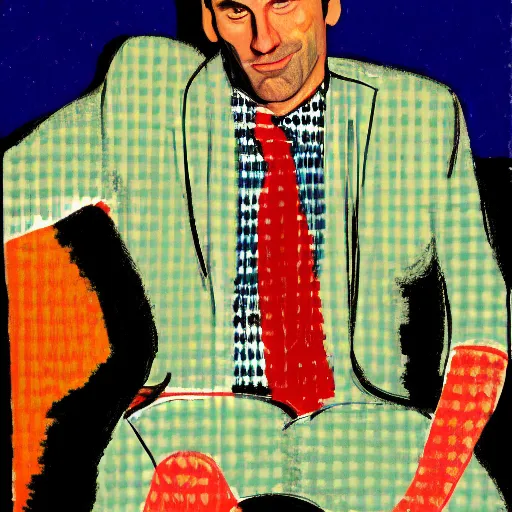 Image similar to portrait of jon hamm by david hockney and peter doig