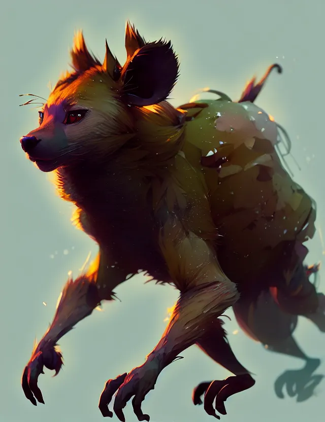 Image similar to a beautiful fullbody portrait of a cute anime male brown hyena. character design by cory loftis, fenghua zhong, ryohei hase, ismail inceoglu and ruan jia. artstation, volumetric light, detailed, photorealistic, fantasy, rendered in octane