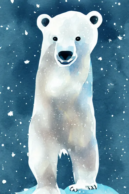 Prompt: a cute anime polar bear holding a thick dark ring, watercolor, white background, lovely