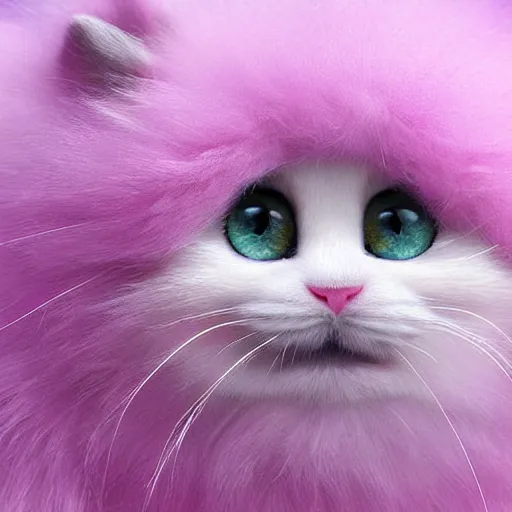 Image similar to pink and lilac ball of fluffy fur with cute small eyes, digital art, detailed fur, adorable,