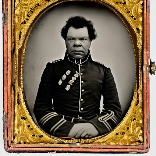 Image similar to A daguerreotype of Craig Charles dressed in 19th century military uniform, regal, refined, highly detailed