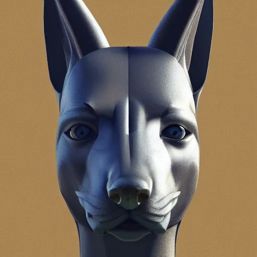 Image similar to anubis, nasus, digital model, head, detailed, beeple, art station, egypt, full color, head, colored, perfect lines, symetric