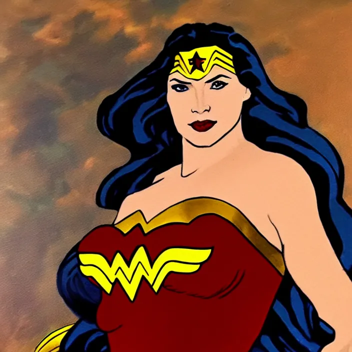 Image similar to painting of wonder woman in bloodlines costume