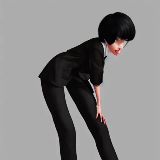 Prompt: slim girl in tuxedo with short black hair, elegant, 2d, ultra highly detailed, digital painting, smooth, sharp focus, artstation, art by Ilya Kuvshinov
