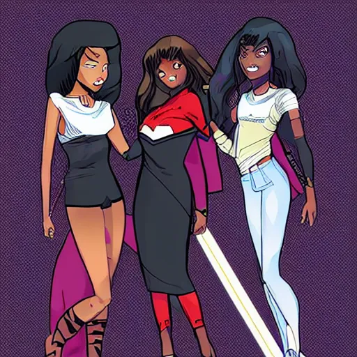 Prompt: black girl boss lady turns superhero comic book very very anime style,