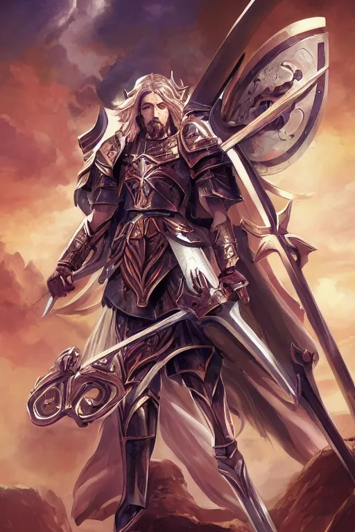 Image similar to A Game card of Jesus as a knight of zodiac using a the saint seiya Sacred Heart armor, by Stanley Artgerm Lau, WLOP, Rossdraws, James Jean, Andrei Riabovitchev, Marc Simonetti, Yoshitaka Amano, ArtStation, CGSociety,