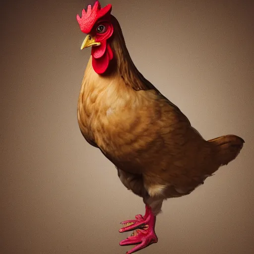 Image similar to a high detail shot of an anatomically accurate chicken wearing a suit, realism, 8k