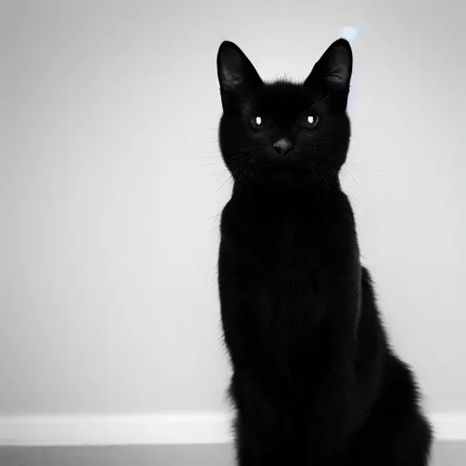 a black cat sitting on a tiled floor, trending on