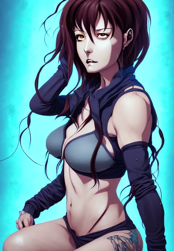 Image similar to a portrait of revy from black lagoon manga, symmetrical eyes, symmetrical face, art by lois van baarle and loish and ross tran and rossdraws and sam yang and samdoesarts and artgerm, digital art, highly detailed, intricate, sharp focus, trending on artstation hq, deviantart, unreal engine 5, 4 k uhd image