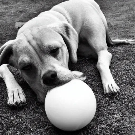 Image similar to award winning photograph, dog licking balls