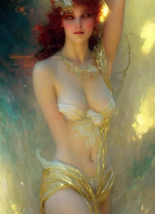 Prompt: sexy ethereal white girl portrait art nouveau fantasy renascence elegant. highly detailed painting by gaston bussiere, craig mullins