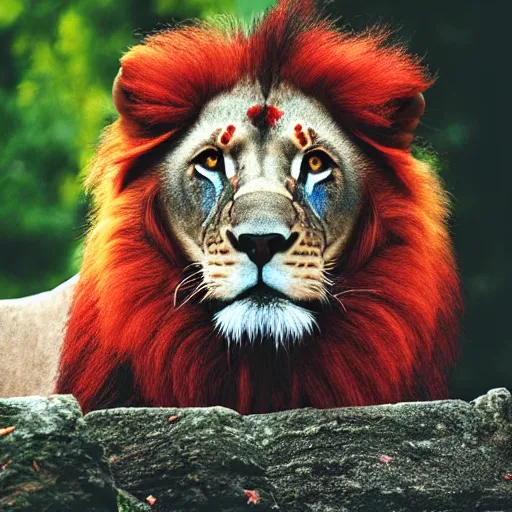 Prompt: photograph of a red and blue lion bleyblade