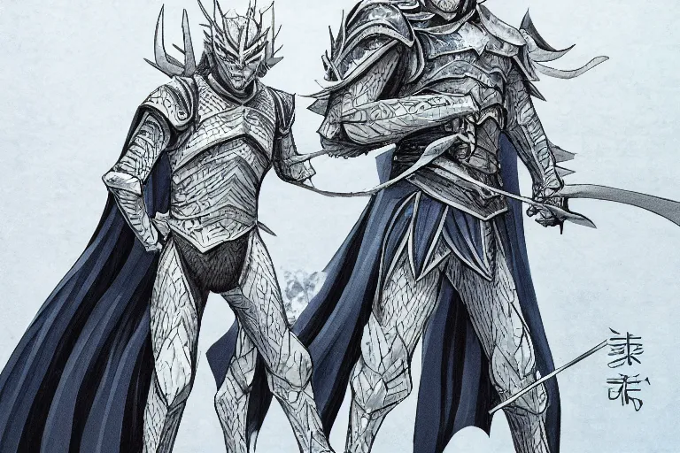 Prompt: a full body shot of Night King of Game of Thrones by Tite Kubo ,small horns, detailed,artstation,manga