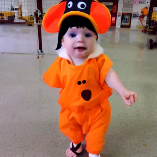 Image similar to cute baby chick dressed as an inmate