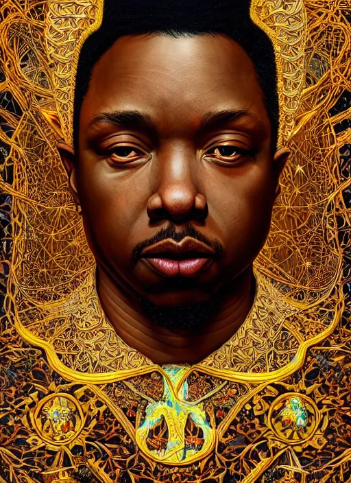 Prompt: : k-dot fantasy, fantasy magic,  , intricate, sharp focus, illustration, highly detailed, digital painting, concept art, jahbu art and Paul lewin and kehinde wiley, masterpiece