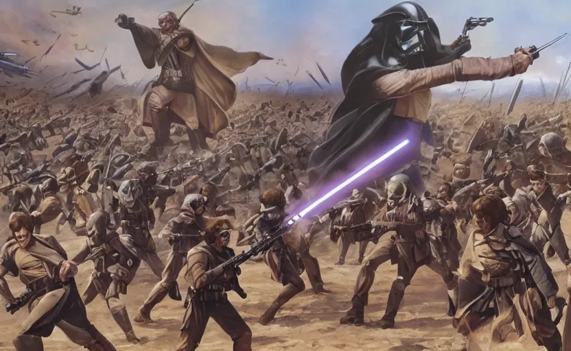 Prompt: liberty leading the people, star wars, jedi, battle of geonosis