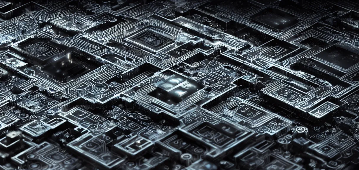 Image similar to fractal motherboard, greg rutkowski, esuthio, craig mullinshyper, scifi, symmetry fractal, octane render, detailed realistic 8 k,