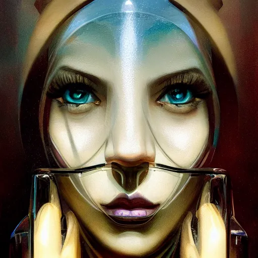 Image similar to detailed face of a woman, clockwork, moment, tectonic sky, skydome, bullet train, turbines, utopian, tech noir, wet reflections, prism, atmospheric, ambient, pj crook, syd mead, livia prima, artgerm, greg rutkowski, nick alm, casey baugh