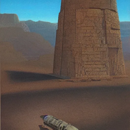 Image similar to ancient ruins under the desert, underground, forgotten, hyper realistic, by chesley bonestell