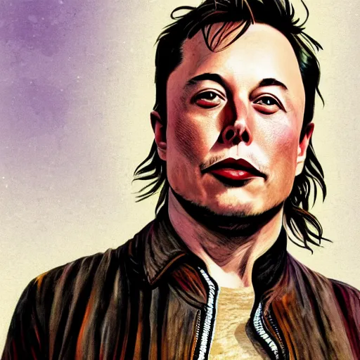 Image similar to A portrait photo of Elon Musk but he is an old hippie