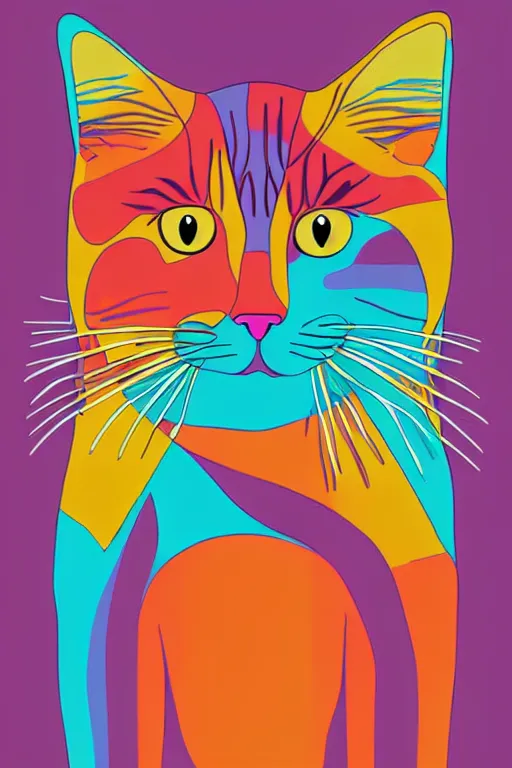 Prompt: minimalist boho style art of a colorful cat, illustration, vector art