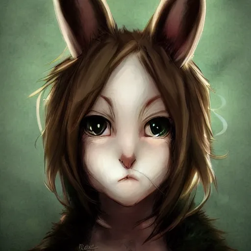 Image similar to cute anthropomorphic bunny, green eyes, light brown fur, anime, wlop, artgerm, royo