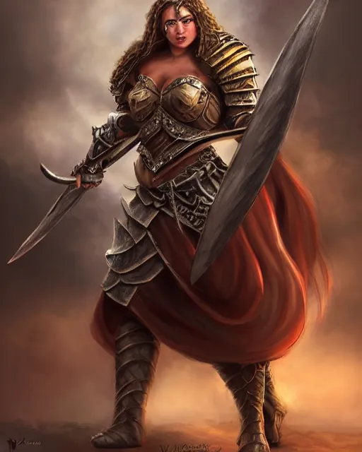 Prompt: a fierce and muscular warrior princess in full armor, fantasy character portrait by yael nathan