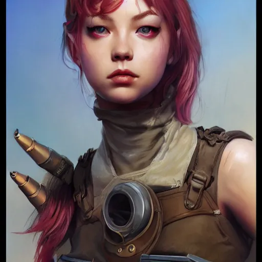 Image similar to lalisa gray as tank girl, fantasy, portrait, highly detailed, waist up, low camera angle, digital painting, trending on artstation, concept art, sharp focus, illustration, art by artgerm and greg rutkowski and magali villeneuve