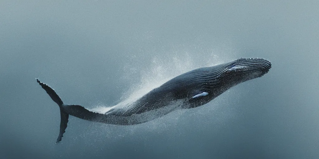 Prompt: a whale swimming in the sky, a dark cloudy day, a shot from skyscrapper, 3 d, octane render, vibrant, award winning ultra realistic, dmt