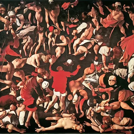 Image similar to where's wally? by caravaggio and martin handford