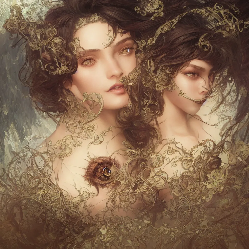 Image similar to the eye of Mademoiselle cigarettes, D&D, fantasy, intricate, elegant, highly detailed, digital painting, artstation, concept art, matte, sharp focus, illustration, art by Artgerm and Greg Rutkowski and Alphonse Mucha, UHD