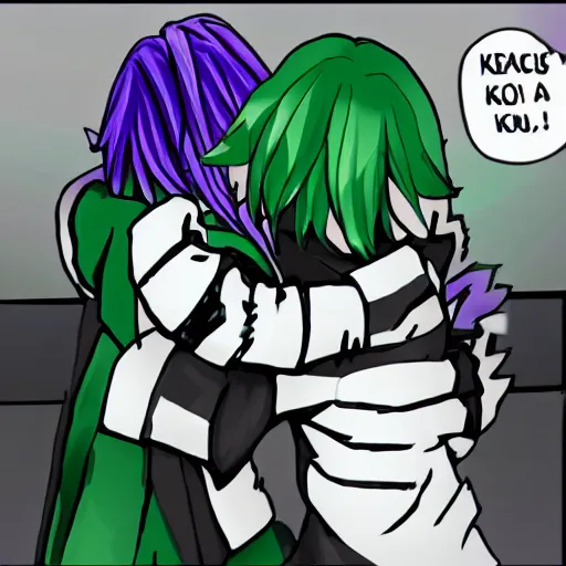 Prompt: Ralsei Hugs Kokichi