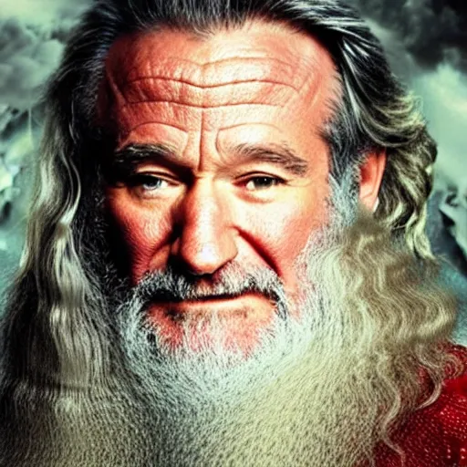 Image similar to Robin Williams playing Gandalf in Lord-of-the-Rings, screenshot