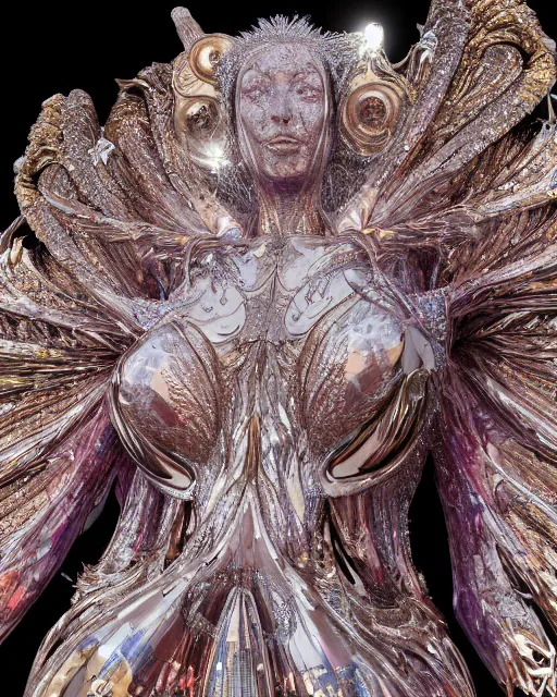 Image similar to a highly detailed metahuman 4 k close up render of an alien goddess bella hadid monument renaissance in iris van herpen dress schiaparelli in diamonds crystals swarovski and jewelry iridescent in style of alphonse mucha gustav klimt trending on artstation made in unreal engine 4