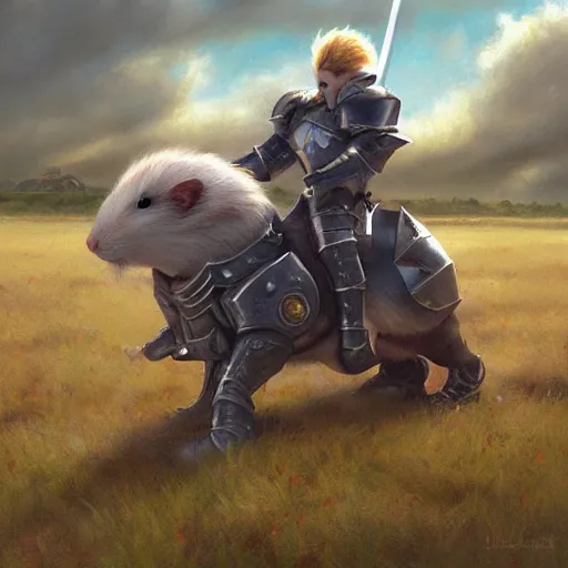 Image similar to Cloud Champion Hamster knight roaming the windswept field dave dorman edson campos christopher young jeff simpson allison carl hiro izawa paul chadeisson pastel painting