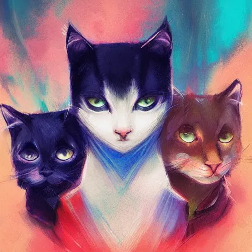 Prompt: meeting of the cats, nighttime, artwork by ross tran