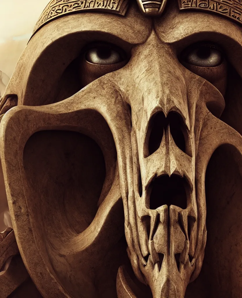 Prompt: Photorealistic epic egyptian god face close-up portrait ram skull. ominous, ancient magic, intricate artwork by Tooth Wu and wlop and beeple. octane render, trending on artstation, greg rutkowski very coherent symmetrical artwork. cinematic, hyper realism, high detail, octane render, 8k