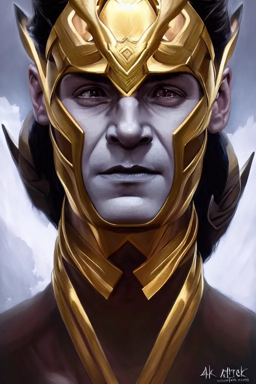 Image similar to symmetry!! portrait of loki in the style of god of war, machine parts embedded into face, intricate, elegant, highly detailed, digital painting, artstation, concept art, smooth, sharp focus, illustration, art by artgerm and greg rutkowski and alphonse mucha, 8 k