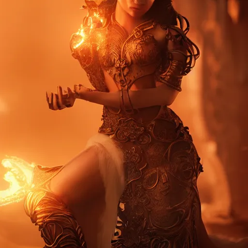 Image similar to wonderful princess of fire with fair skin, ornate 8 k gorgeous intricate detailed, accent lighting, dramatic light, octane render