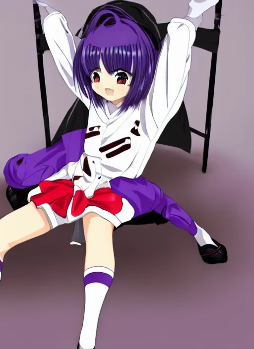 Prompt: anime, genshin impact, a female sitting while her legs are pointing to the sky, she's wearing a very high leather boots with a much longer royal white socks, wearing a red matte long sleeves that are very loose at each end, she's wearing a very short dark matte violet skirt, golden jewelries, pointy bunny ears, 4 white tails with a red him at each end, very detailed beautiful face, smiling seductively, trending on Artstation, art by ZeargeanT