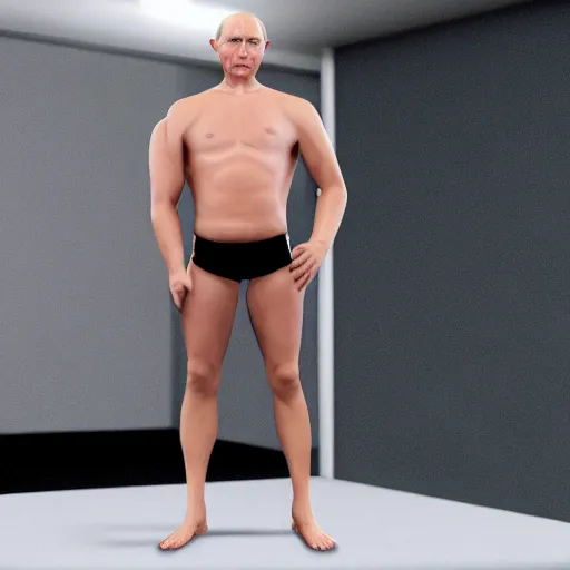 Image similar to putin wearing a thong, full body shot, hes on a green screen, hyper realistic, very detailed.