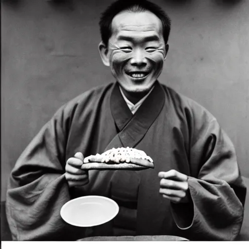 Image similar to a photo of a ecstatic man from qing empire eating a hamburger, award winning photo, high quality