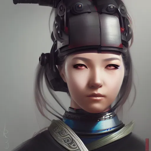 Image similar to Cybernetic female samurai, a character portrait by Charlie Bowater, cgsociety, fantasy art, digital painting, ilya kuvshinov, speedpainting