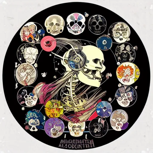 Image similar to anime manga astronaut skull portrait profile skeleton by Alphonse Mucha and Takashi Murakami Joshua Davis generative pop art nouveau