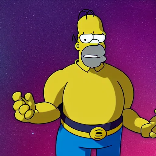 Image similar to homer simpson as thanos, 4 k, high detail, high - resolution photograph, professional photography, ultra - detail