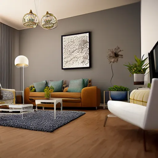 Image similar to photorealistic living room