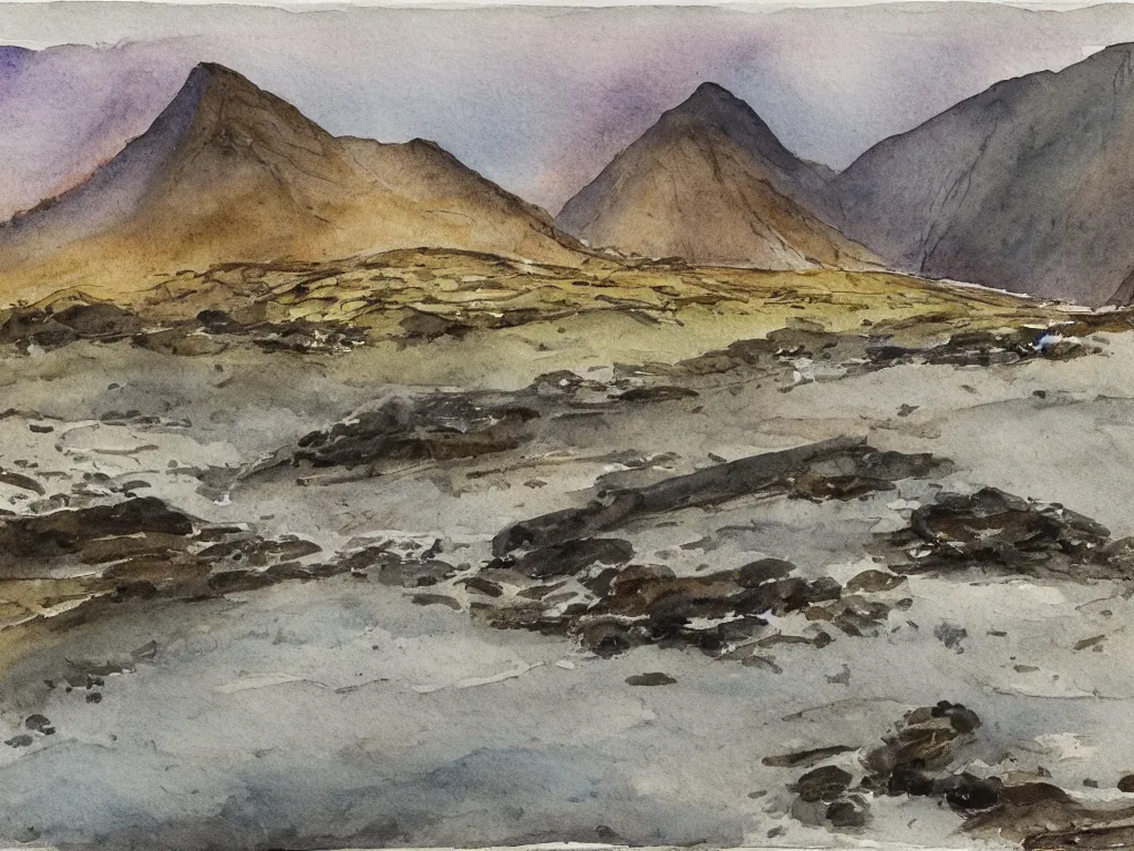 Image similar to wastwater screes in early evening light painted in watercolours and pencil by william heaton cooper and rock textures by julian cooper