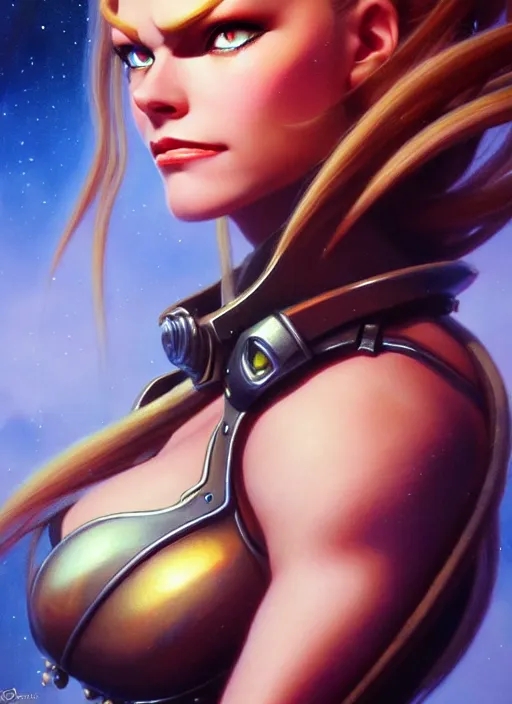 Image similar to brigitte from overwatch, fantasy, fantasy art, character portrait, portrait, close up, highly detailed, intricate detail, amazing detail, sharp focus, vintage fantasy art, vintage sci - fi art, radiant light, caustics, by boris vallejo