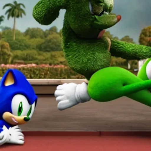 Image similar to Yoshi and Sonic starring in the hit comedy film Dumb-and-Dumber